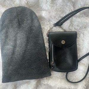 Smokey gray beeni with a phone case/crossover bag